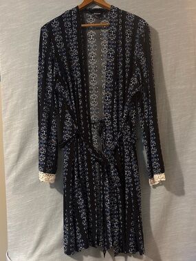 Studio Donatella Duster Kimono Open Belted Black/Blue/White Women’s Sz L/XL
